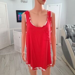 ARDEN B sheer back wide chest tank top red/white size L